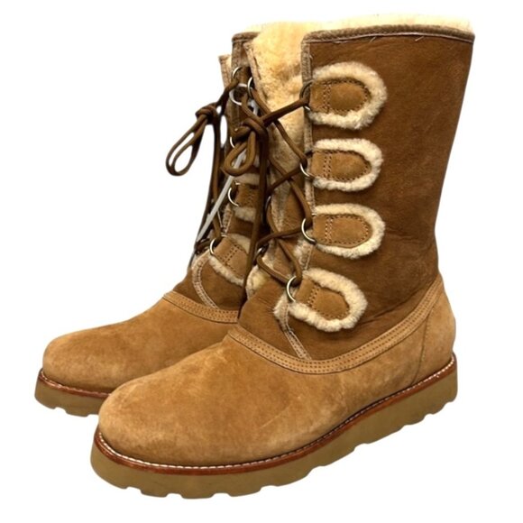 UGG Womens Sz10 Versatile Lace-Up "Rommy" Shearling-Lined Brown Suede Boots - Picture 3 of 10